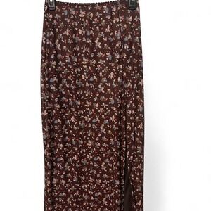 Brown floral maxi skirt with a front slit